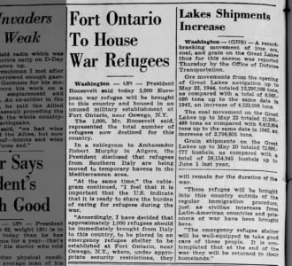 Fort Ontario to House War Refugees