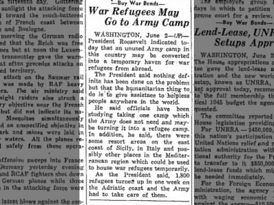 War Refugees May Go to Army Camp